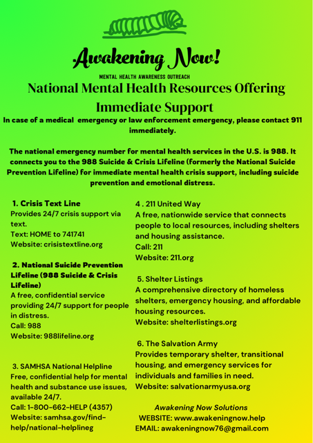 photo of awakeningNow Resource help flyer